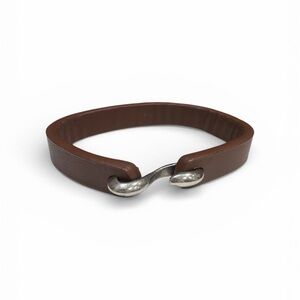 Brown Leather Bracelet with Silver Hook- Men